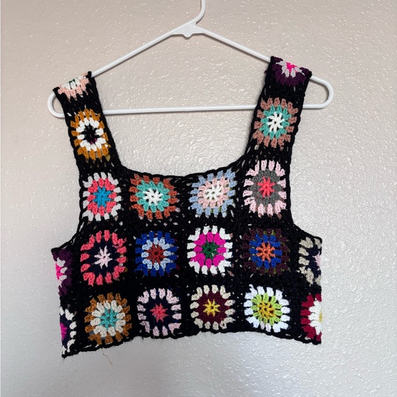 Source Unknown Tops - Colorful Crochet Granny Square Women's Crop Top